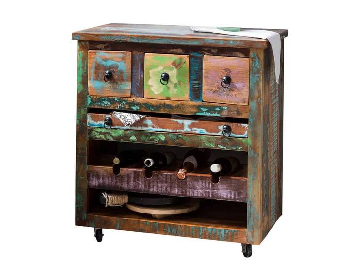 Küchenwagen 'Seaside' Massivholz, Metall Recycletes Holz Shabby Chic Indien Indisch