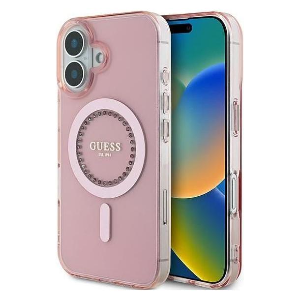 Guess GUHMP16SPFTDTEP iPhone 16 6.1" różowy/pink hardcase IML Rhinestones MagSafe (Apple iPhone 16) (GUE003854-0)