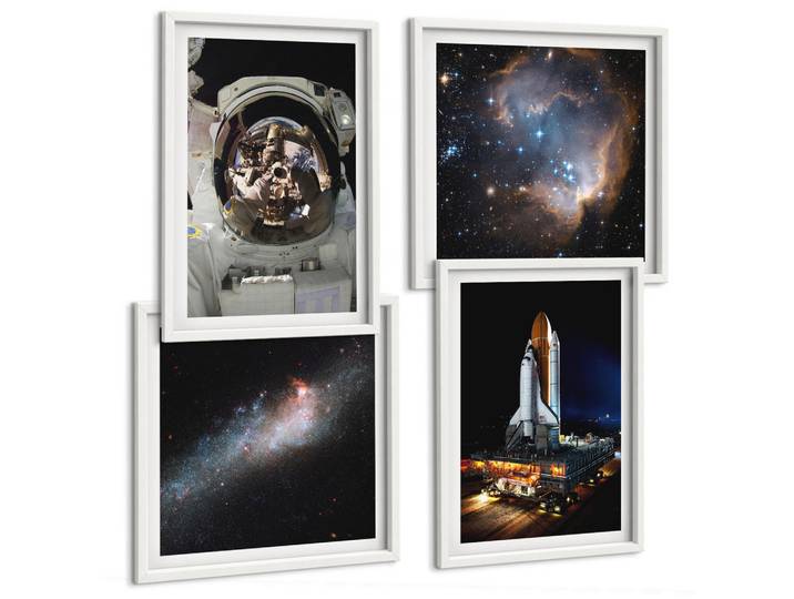 Tulup Bilder SET 4er Set - 50x50 cm & 40x60 cm Weißer Rahmen - Astronauten landen auf dem Mond, Kunststoff, Rechteckig, 50x50 cm, einfache und schnelle Anbringung, Bilder & Rahmen, Bilder