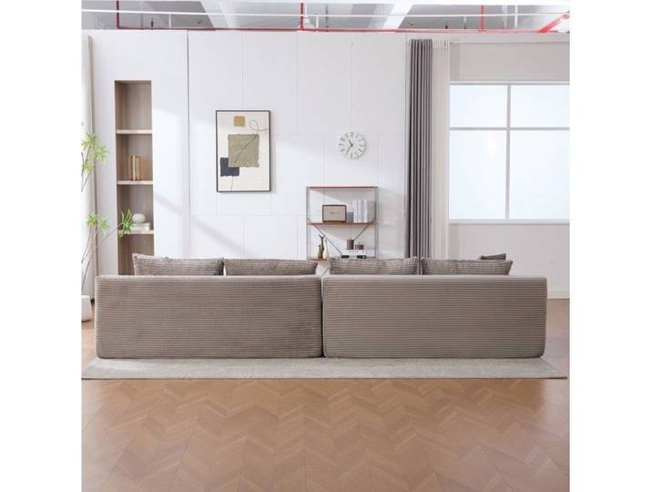 Canapé Compressé Modulaire Chenille Gris 6 Places Canapé Droit Moderne FloraGrace Pour Salon Livré Monté 344x99x74 5cm