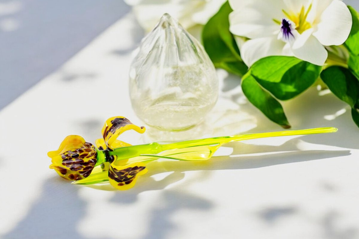 Loranto Glazen Iris Groot - Bruin Geel - Kunstbloem voor Decoratie