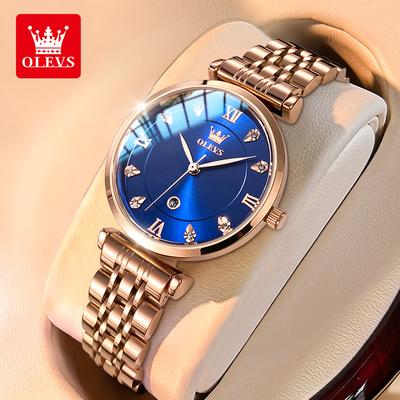 Youfap Market Rose Waterproof Quartz Watch For Women, Original Brand Fashion Ladies Watches, Date Genuine Beautiful Wristwatch blue