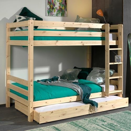 Vipack Pino Etagebed voor kinderen, 90x200 cm, 160 cm hoog, inclusief opberglade en gemaakt van massief hout