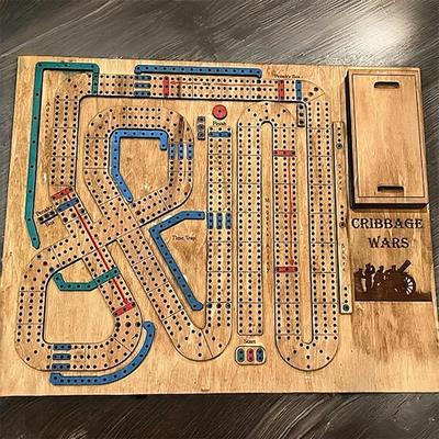 Cribbage Wars Brettspiel 2025 neues Holz Cribbage Set mit Spaß-Drehungen Zeitverzerrungen Fallen familienfreundliches traditionelles Spiel mit Aufbewahrung für Karten und Spielsteine