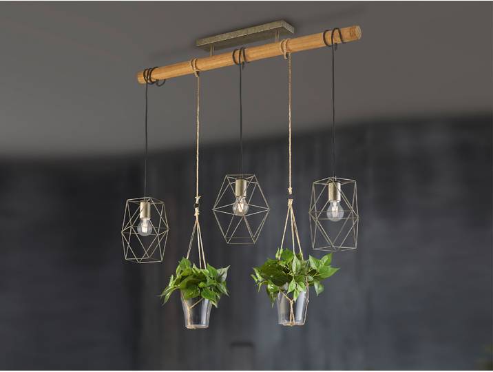 Trio Leuchten - Landhaus I Vintage Ländliche Hängelampe I Pendellampe I Pendelleuchte Stahl I Silber I nickel matt mit Holz 3-flammig - Sarah I Wohnzimmer - Stahl Länglich - LED geeignet E27