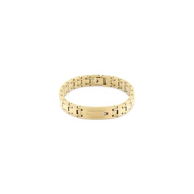 Gliederarmband TOMMY HILFIGER "TH-OXFORD", gold (gelbgoldfarben, weiß, rot, blau), Armbänder, Herren, 19cm, Edelstahl, Gliederarmband, Emaille