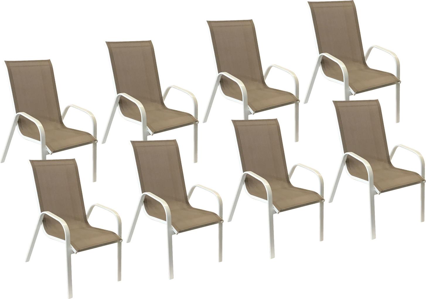 8erSet Stühle MARBELLA aus taupefarbenem Textilene - weißes Aluminium