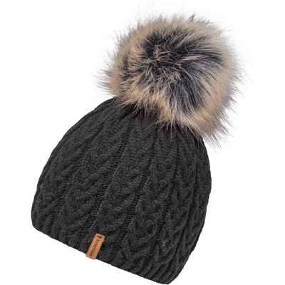 Bommelmütze CHILLOUTS "Tabea Hat", Damen, schwarz, Feinstrick, Materialmix, Fellimitat, Zopfmuster, meliert, unifarben, Mützen, mit abnehmbarem Kunstfell-Bommel