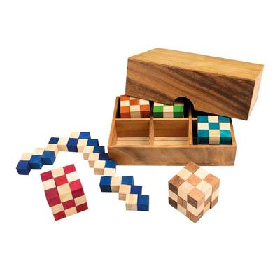 Schlangenwürfel Set, 6 Stück, in Holzbox, 6 verschiedene Schwierigkeitsstufen