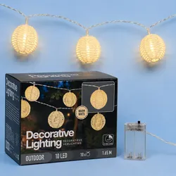 LED Lichterkette mit Batterie & Timer 1,65m Kunststoff Kugeln Partybeleuchtung Lichtergirlande Lichterketten Balkon Garten Außen Innen Party Warmweiß