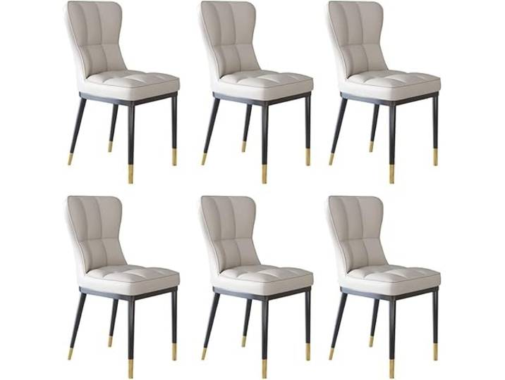 OZSSLJJ 6er-Set Wohnzimmerstühle aus Leder mit hoher Rückenlehne, gepolsterter weicher Sitzfläche, wasserdichte Seite mit Metallbeinen(White)