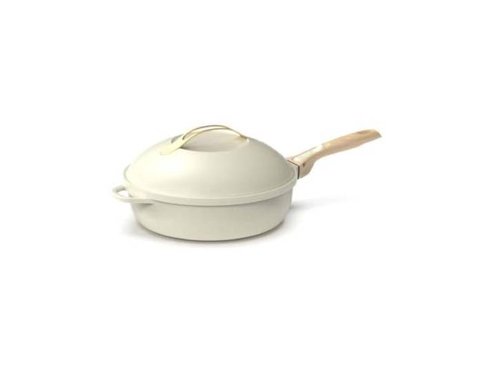 COOKUT - Die fabelhafte 8-in-1-Pfanne – Kleines Modell 24 cm – ein einzelnes Werkzeug, das Pfanne, Topf, Schmorpfanne, Schmortopf ersetzt – 2 abnehmbare Griffe, Dampf-/Frittierkorb, Holzspatel