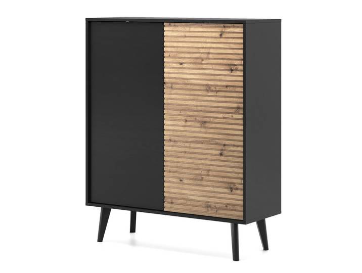Komodee Sideboard Saskatoon Kd104 – Schwarz, Eiche Artisan, Metall, 2 Fächer, 3 Schubladen, 104x83x39 cm, Kleinmöbel, Kommoden, Sideboards