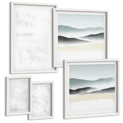 BILDER SET 5er Set - 50x50 cm & 20x30 cm & 40x60 cm Weißer Rahmen - Weiße Flecken auf Leinwandhintergrund