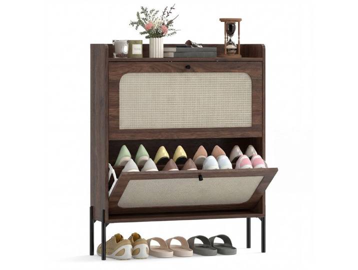 Meuble à chaussures - HOMCOM - 12-16 paires - 2 tiroirs rabattables - étagères ajustables - bois - 80x23 7x99 5cm - marron foncé