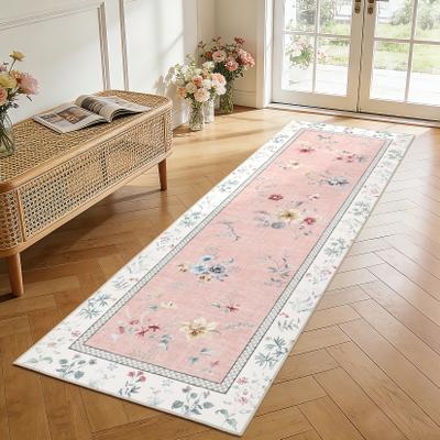 Garvee Wildflower Gingham Washable Area Rug