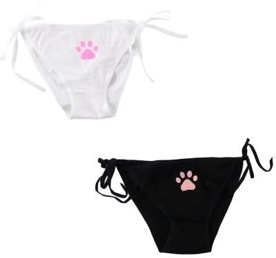Inspired Finds Women's Cotton Bandage Panties Cute Cat Paw Bowknot Briefs, Lovely Lolita Ladies Underwear (1 2 3 Pcs) white black