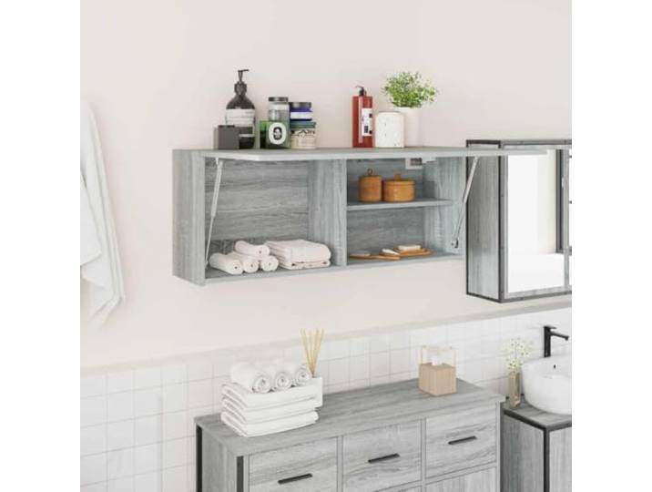 HEFZGDB Grauer Bad-Wandschrank Sonoma 100x25x40 cm aus Holzwerkstoff mit Gasdruckfeder, Stauraum Lösung und Feuchtigkeitsbeständig für Badezimmer Küche Wohnbereich