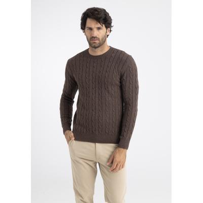 Rundhalspullover FELIX HARDY "Rundhalspullover", Herren, Gr. M, braun, 100% Baumwolle, Rundhals, Pullover Rundhalspullover