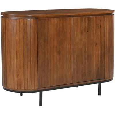 Sideboard SIT "Nagasaki aus massivem Mangoholz mit Lamellenfront & 2 Türen", beige (natur, schwarz), B:115cm H:81cm T:43cm, Massivholz, Metall, Sideboards, Sideboard, Abgerundete Ecken & zarte Lamellenfront aus massivem Mangoholz