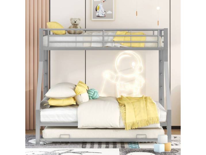 Lit 3 personnes Lit métallique extractible échelles bilatérales multi‑usage pour toute la famille