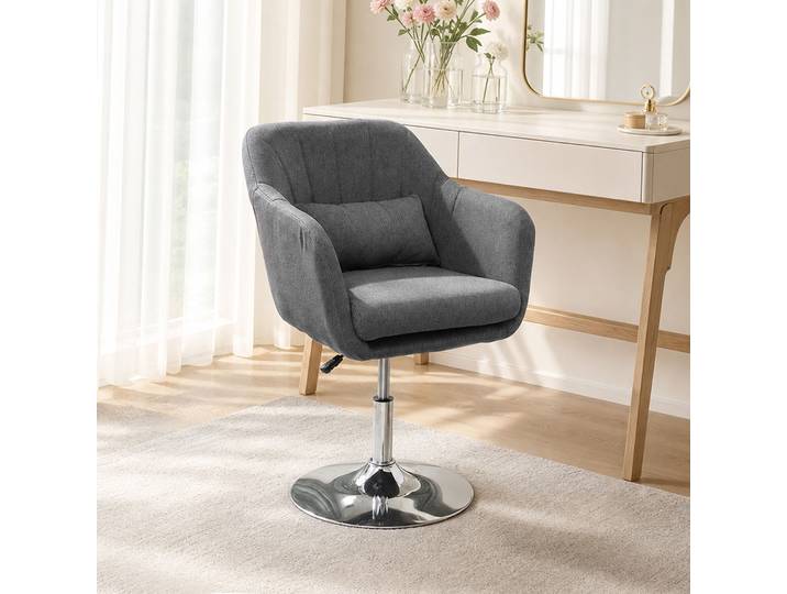 HOMCOM Fauteuil Pivotant Lin Gris Confort Réglable Métal