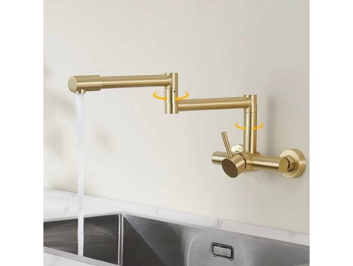 Robinet de remplissage de Pot noir, robinet de cuisine pliable mural, robinet d'évier en or brossé chaud et froid, bec pliant rotatif SUS304