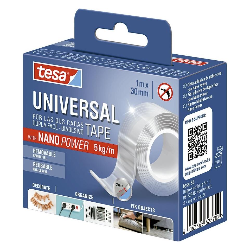 tesa Universelles doppelseitiges Klebeband mit Nanokraft 30 mm x 1 m (30 mm) (73031432)