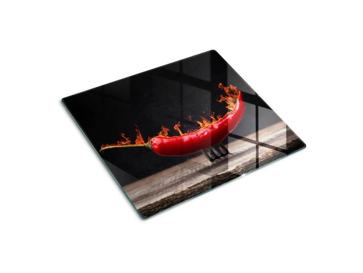 Tulup Glasplatte 60x52 cm Chili-Pfeffer, Rot, Glas, 60x0.4x52 cm, Küchen, Küchenelektrogeräte, Herde, Herdabdeckplatten