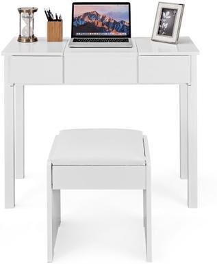 Costway Vanity Makeup Dressing Table Set with Flip Top Mirror and Cushioned Stool-White