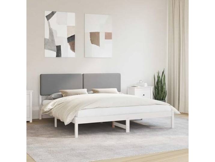 Massivholz Bettgestell mit Schaumstoff gepolstertem Kopfteil stilvoll Bettgestell mit gepolstertem Kopfteil Hellgrau 180 x 200 cm Massivholz Kiefer Polsterbett Lattenrost Stilvoll Modern