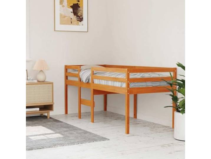 Massives Kiefernholz Vielseitig Platzsparend Hochbett Braun 75x190 cm Hochbett Wachsbraun 75x190 cm Massivholz Kiefer mit Leiter und Geländer, Platzsparendes Kinderbett Hohe Belastbarkeit,