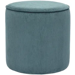 Runder Pouf aus geripptem Samtstoff in Entenblau D40 cm PAUL