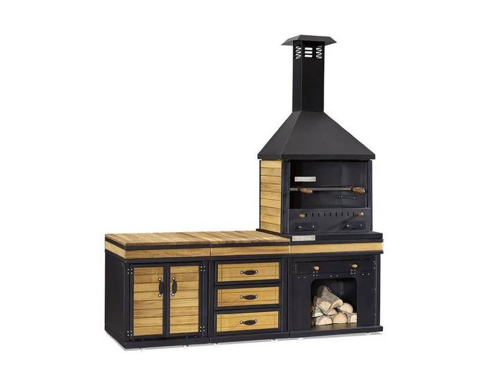 Xlmoebel Outdoor-Küche XLMOEBEL Grillküche aus Holz und Edelstahl in Schwarz-Braun, Made in Europa