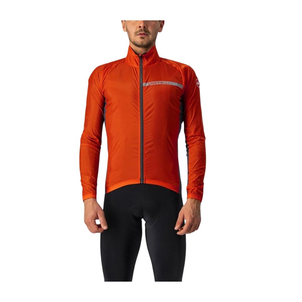 Jaqueta Corta-vento Castelli Squadra Stretch Laranja Cinza, Tamanho XL Homem