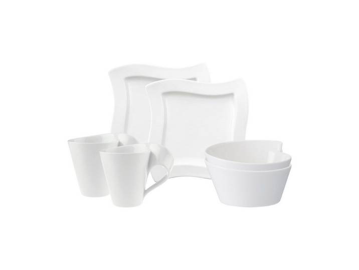 Villeroy & Boch Frühstücks-Geschirrset NewWave Frühstücks-Set 6-tlg. (6-tlg), 2 Personen, Porzellan