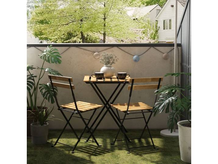 Set de bistrot 3 pièces Bovino acier bois d'acacia noir naturel
