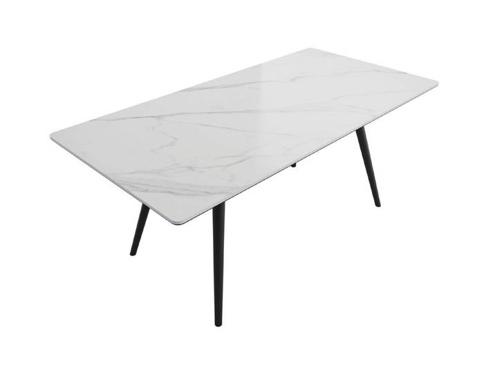 Magnolia Home Esstisch Esstisch 160x80cm weiße Keramikplatte schwarze konische Tischbeine