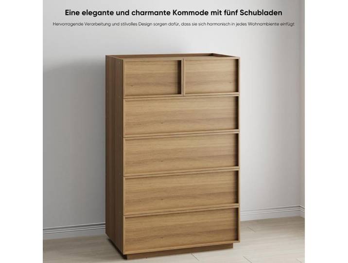 Kommode à 6 tiroirs effet chêne meuble de rangement en MDF et panneaux de particules 80 x 48 x 127 5 cm