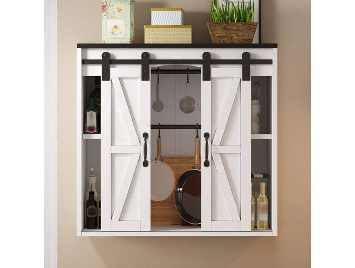 WOVREO Armoire murale de cuisine 80 x 31 x 76 cm 2 portes coulissantes étagères réglables MDF blanc