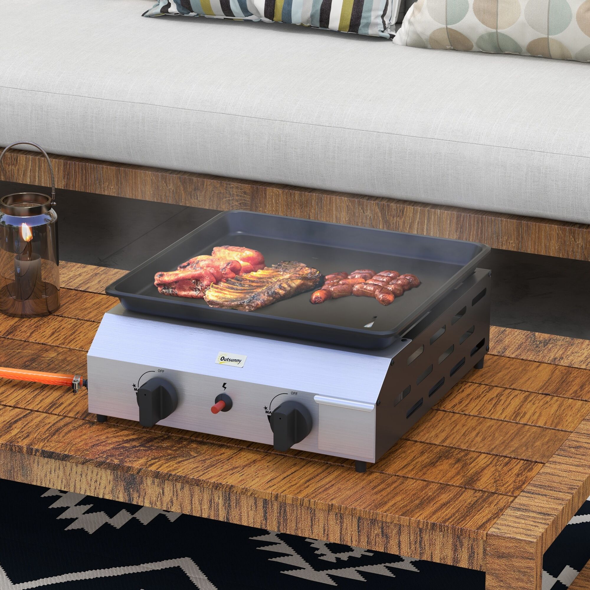 Altro Piastra Barbecue A Gas Con 2 Bruciatori, Piano Antiaderente E Potenza 4.8kw, Argento