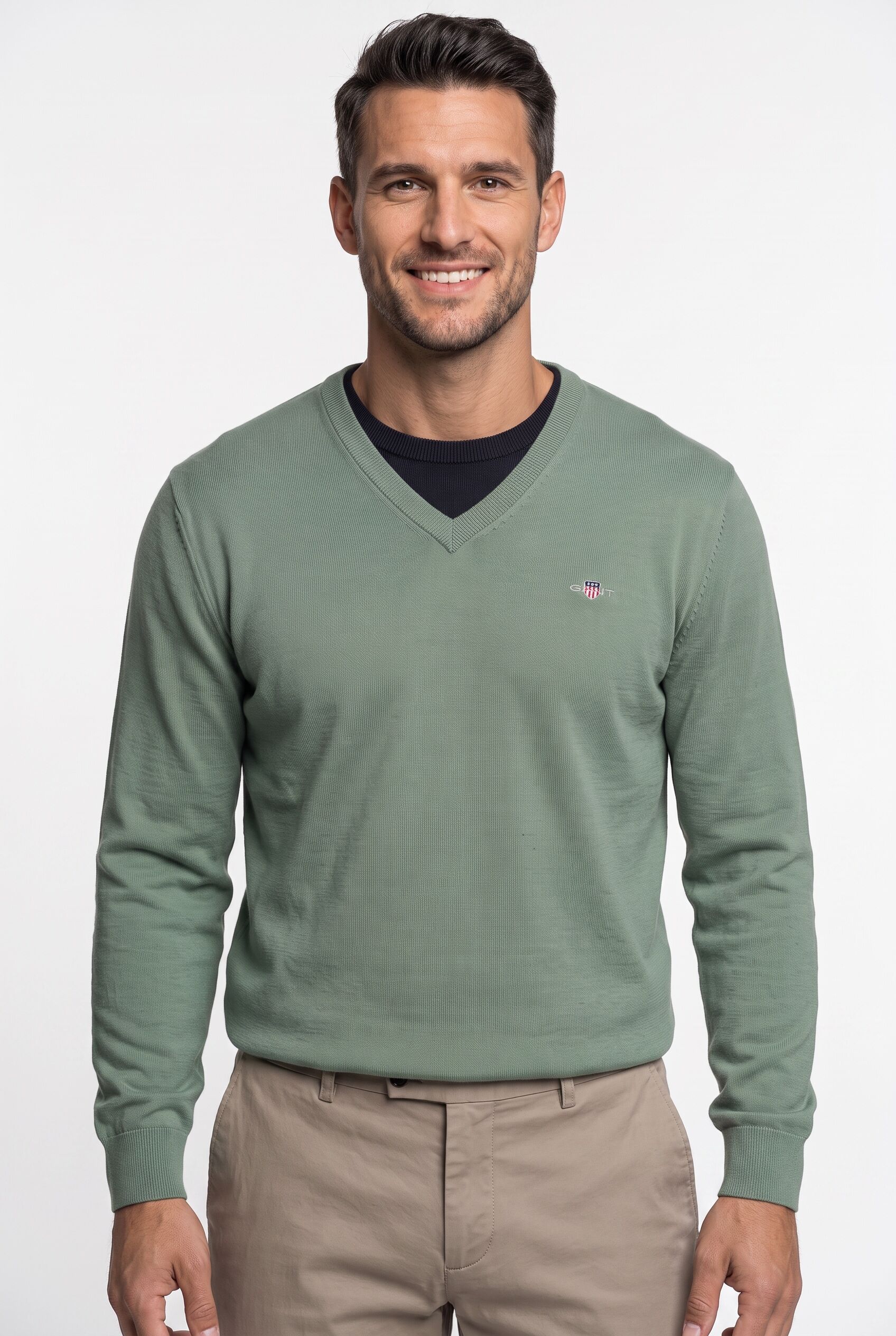 V-Ausschnitt-Pullover GANT "CLASSIC COTTON V-NECK", Herren, Gr. L, surplus mint, Strick, Obermaterial: 100% Baumwolle, regular fit normal, V-Ausschnitt, eingesetzt angesetztes Bündchen, Pullover V-Ausschnitt-Pullover, Regular fit mit V-Ausschnitt surplus 