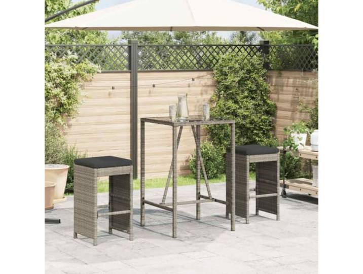 HPUYRFG Garten Barhocker mit Kissen 2 STK Grau Poly Rattan Abnehmbarer waschbarer Bezug, pulverbeschichteter Stahlrahmen, 110 kg Belastbarkeit pro Sitzplatz