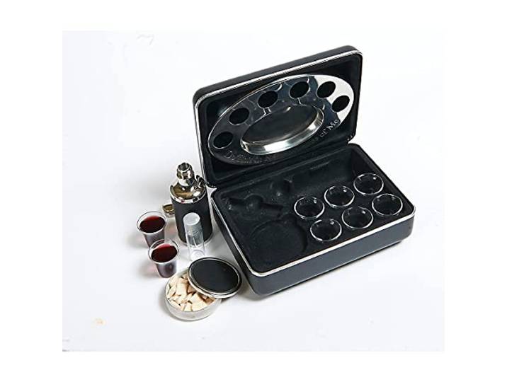 Broadman Legacy Tragbares Kommunion-Set, 6 Gläser, Tablett, Behälter 6 Gläser Edelstahl Brotbehälter und Serviertablett 100ml Saftbehälter Salbölflasche