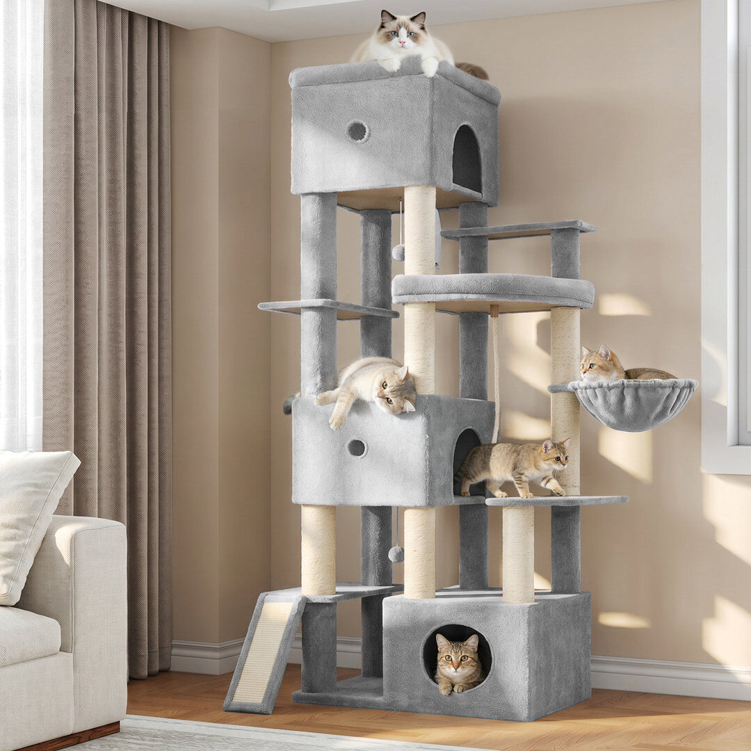 Rebrilliant 200 cm H Cat Tree / Condo Light Grey 200cm H X 75cm W X 48cm D