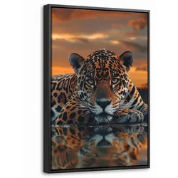 LEINWAND Bilder mit Rahmen - Natur - Leopard - Tier - Sonnenuntergang - Modern - 20x30