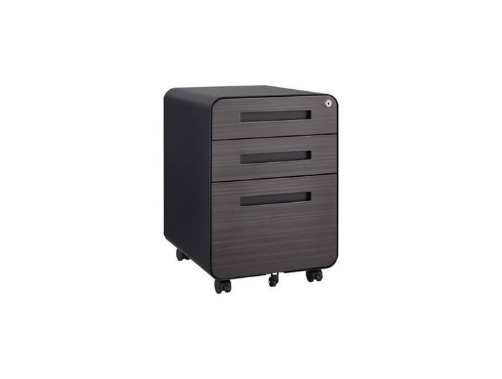 Caisson de bureau-Meuble de classement amovible-3tiroirs avec clé-métal-46x40x58cm-150kg-noir