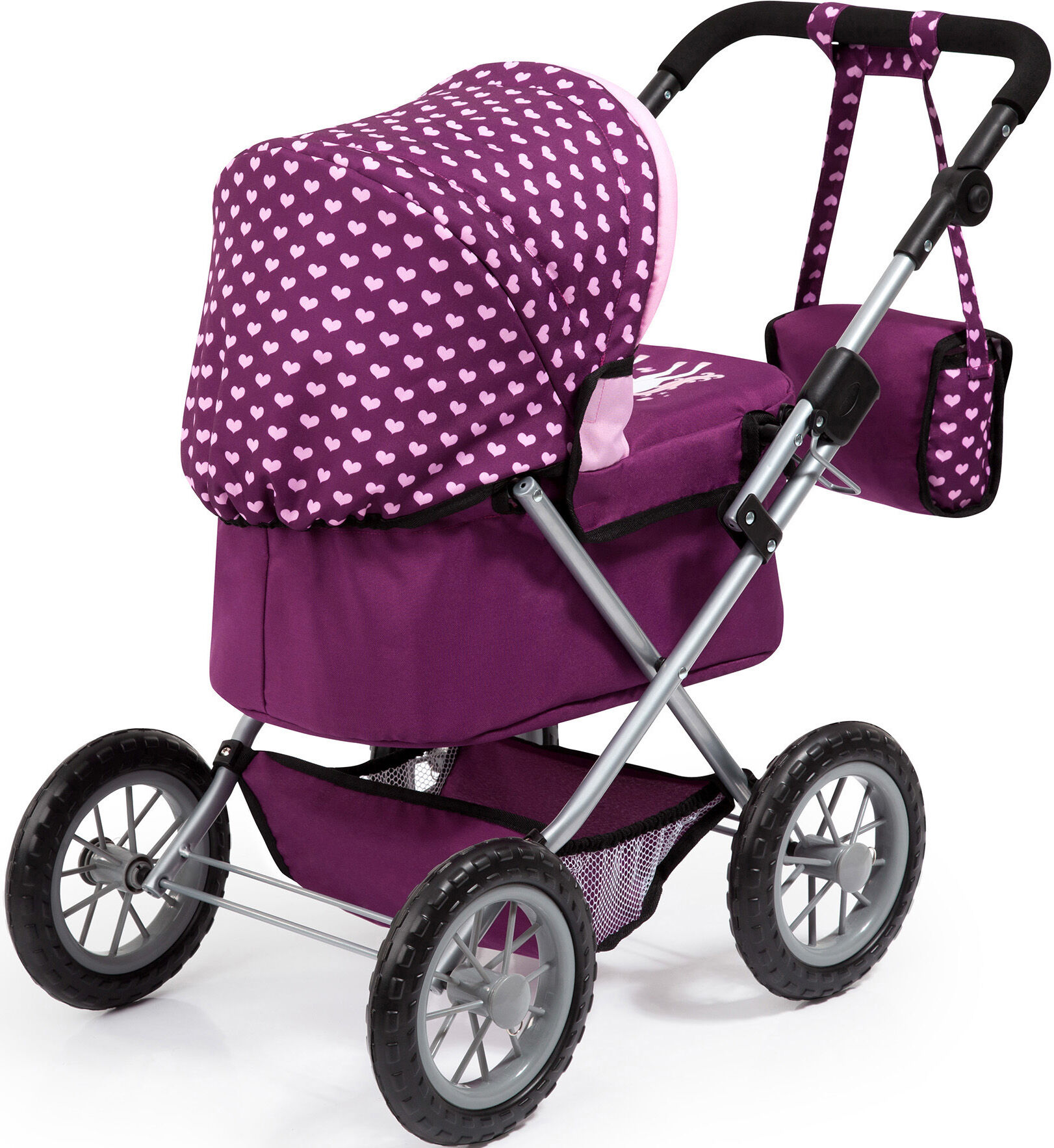 Puppenwagen BAYER "Trendy", lila (pflaume), Puppenwagen, KinderB:39cm H:68cm T:68cm, Kunststoff, Metall, Stoff, Puppenwagen, mit Wickeltasche, B:39cm H:68cm T:68cm