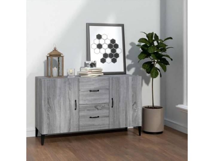 HEFZGDB Graues Sideboard Sonoma aus Holzwerkstoff mit Türen und Schubladen, klassisches Sideboard mit viel Stauraum für die Wohnung, stilvolles für die Aufbewahrung von Dekoartikeln,
