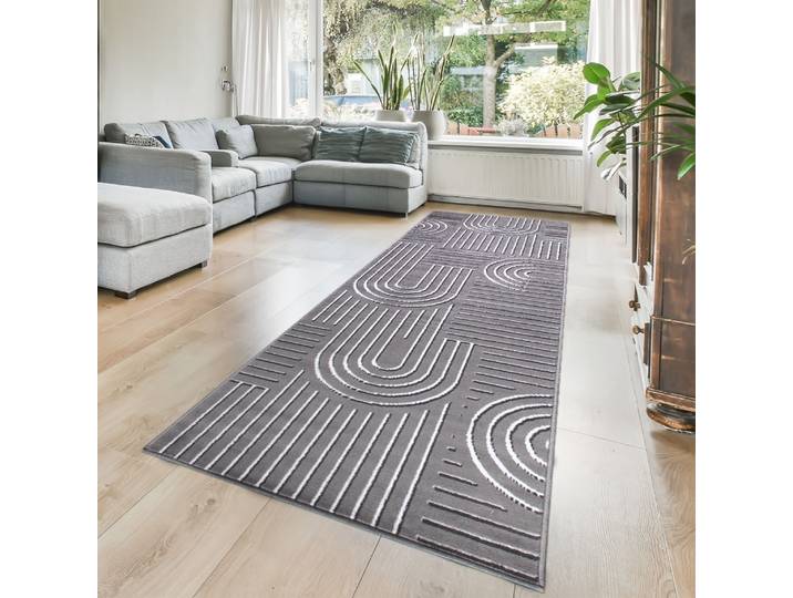 Teppich OTTO HOME Lysandra , grau, B:80cm H:8mm L:400cm, Kunstfaser, Teppiche, Teppich, 3D-Effekt, softer Kurzflor, pflegeleicht, leichter Glanz, Scandi-Look